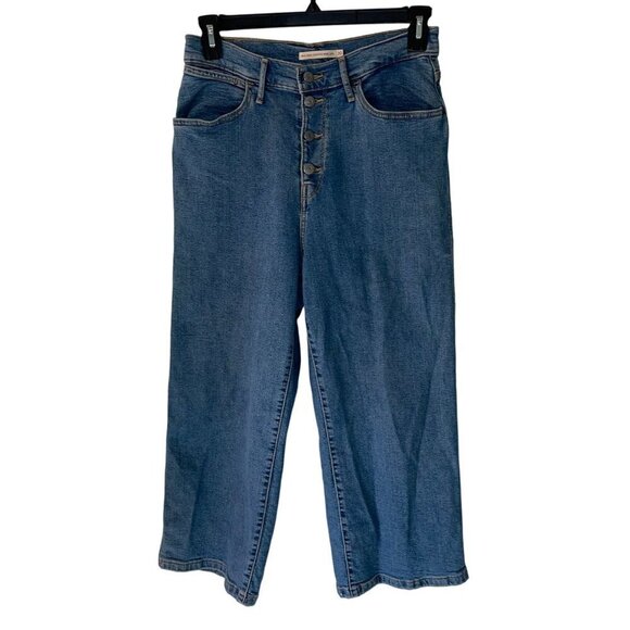 Levi's Womens Mile Jeans Size 30 Blue High Rise Wide Leg Cropped Cotton Blend - Picture 1 of 14